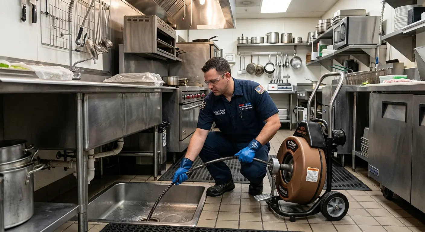 Commercial drain cleaning service in a restaurant kitchen in Ashland